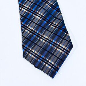 PROTOCOL Blue‎ & Brown Plaid Tie | Classic Business Casual Statement *